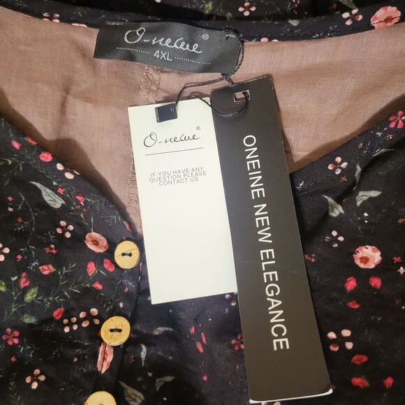 Lagenlook Black Floral Layered Maxi Dress Womens Plus 4XL New- Long Sleeve Boho - Picture 2 of 9